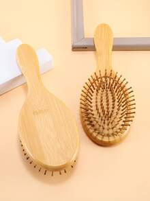 Brosse de massage en bambou, large planche de brosse en bois, peigne en bois massif, convient pour le coiffage des cheveux lisses et bouclés, anti-statique, accessoires pour cheveux - Camel - Voir 3