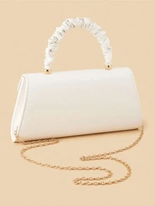Elegant Ladies' Evening Pleated Handbag, Stylish And Simple Solid-Colour Evening Bag, Exquisite And Charming Party Chain Bag, Suitable For Ladies, Party Girls, Brides, And Young Women, Can Be Matched With Evening Dresses, Sequin Dresses, And Wedding Gowns. - White - View 8