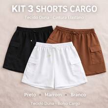 KIT OF 3 WOMEN'S CARGO SHORTS PLUS SIZE FABRIC DUNA WAIST COS - Multicolor - View 3