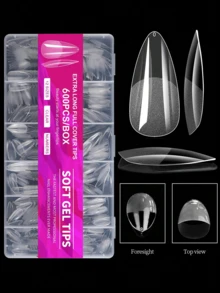 600pcs Almond-Shaped Short Matte Transparent Acrylic False Nail Tips, Semi-Finished Artificial Nails, Suitable For DIY Manicure, Press-On Nails And Other Nail Art Supplies - Multicolor - View 2