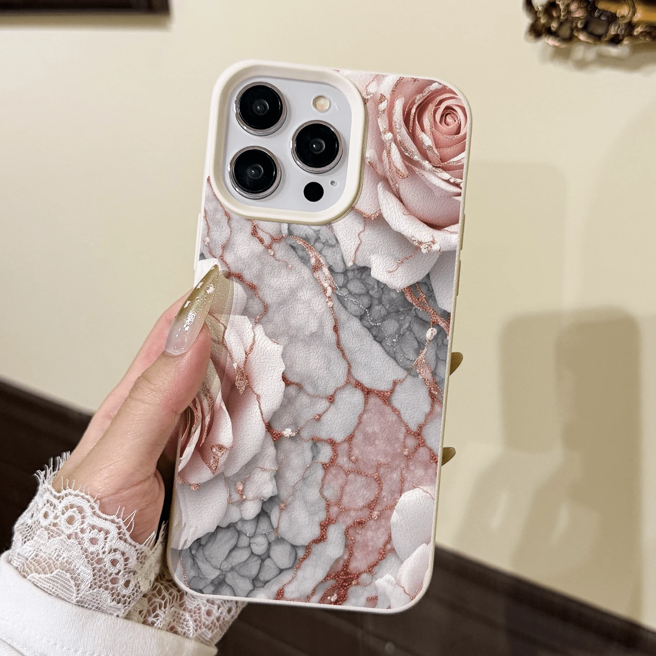 Marble Texture Rose Flower Design TPU Anti-Scratch Anti-Drop Phone Case Compatible With Apple XS, XR, 11, 12, 13, 14, 15, 16, 13 Pro Max, 16 Pro Max, 14 Plus, 17, 17 Pro Max, Air, And Galaxy A35, S24, A16, S24 FE, S20, S22 Plus, S25 Ultra, S25, S22, S21, A335G, A12, A15, A23, A52 5G, Galaxy S21, Galaxy S25 Ultra, Galaxy A71 4G, Galaxy S21 Plus, Galaxy S22, Galaxy A55, Note20 Ultra, A16 4G And Other Models - Multicolor - View 1