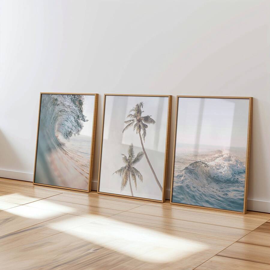 3件套无框波西米亚风粉彩海滩帆布海报，棕榈树图案，中性海岸风墙画，美观的房间装饰，艺术墙画，礼品佳品，适用于客厅、走廊、卧室、餐厅、宿舍等家居装饰 - 海灘 - 查看 1