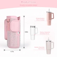 1PC Large Capacity 40oz Ice-Cold Cup Sleeve Made Of Diving Material, Rhinestone Cup Sleeve, Adjustable Outdoor Multi-Functional Cup Sleeve/Water Bottle Sleeve - Multicolor - View 5