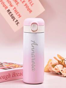 Customized Text 304 Stainless Steel Ombre Pea-Shaped Vacuum Insulated Bounce Water Bottle, Portable Thermal Cup, For Students, Outdoor Use, For Family - Multicolor - View 8