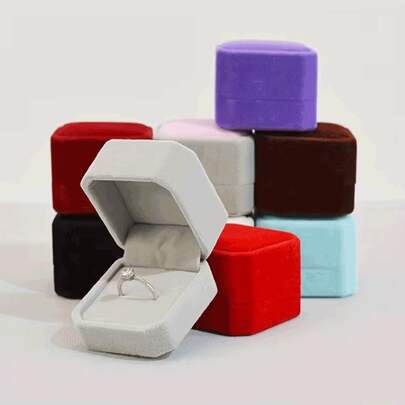 奢华天鹅绒戒指首饰盒 - 高品质纹理面料，多种颜色可选，长方形设计带内衬垫，是婚礼或周年纪念礼物的理想之选，首饰盒