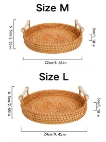 Round Rattan Tray With Handle - Woven Rattan Decorative Storage Tray With Sturdy Base, Cute Rustic Design, Easy To Clean - Rattan Tray Suitable For Decor, Breakfast, Coffee Table, Fruit, Vegetables, Bread, Dining And Kitchen Use, Home Decor, Outdoor Picnic, Great For Weddings And Birthdays, Ladies Gifts - Multifärgad - Visa 8