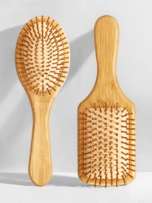 Brosse de massage en bambou, large planche de brosse en bois, peigne en bois massif, convient pour le coiffage des cheveux lisses et bouclés, anti-statique, accessoires pour cheveux - Camel - Voir 2