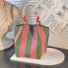 VINCAN Bolso de mano de punto con estampado floral retro 2025, bolso de mano vintage de mujer con bloques de color, hecho de fibra de poliéster, con correa de hombro fija y hebilla de , adecuado para el trabajo, el transporte y el uso diario - Multicolor - Ver 10