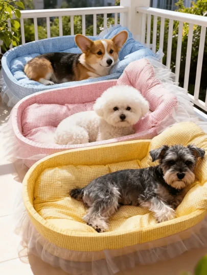 1pc Cat Sofa Bed, Comfortable Pet Nest For All Seasons, Soft Anti-Hairball, Retro Ruffle Design, Cute Princess Bed, Multiple Colors Available - Suitable For Cats And Small Dogs