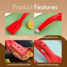 2-In-1 Silicone Cooking Pliers Cooking Shovel - Heat-Resistant Food Flipper And Pliers For Flipping Fish, Steak, And Pancakes - Scratch Free - A - View 8