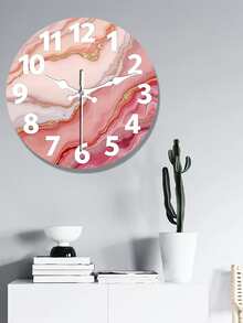 1Pc 10/12-Inch Round Wooden Wall Clock With A Pink And Golden Marbled Design, Featuring A Silent Quartz Movement And Powered By A Battery (AA Battery Not Included). Ideal For Use In A Bedroom, Kitchen, Study, Garage, Or Living Room - A - View 3
