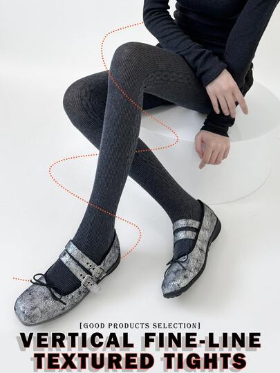 Vertical Striped Black & Gray Leggings, Fine Stripes, Thin Pantyhose For Women, Worn Outerwear, Non-Pilling, Slimming, Seamless, Suitable For Spring & Autumn