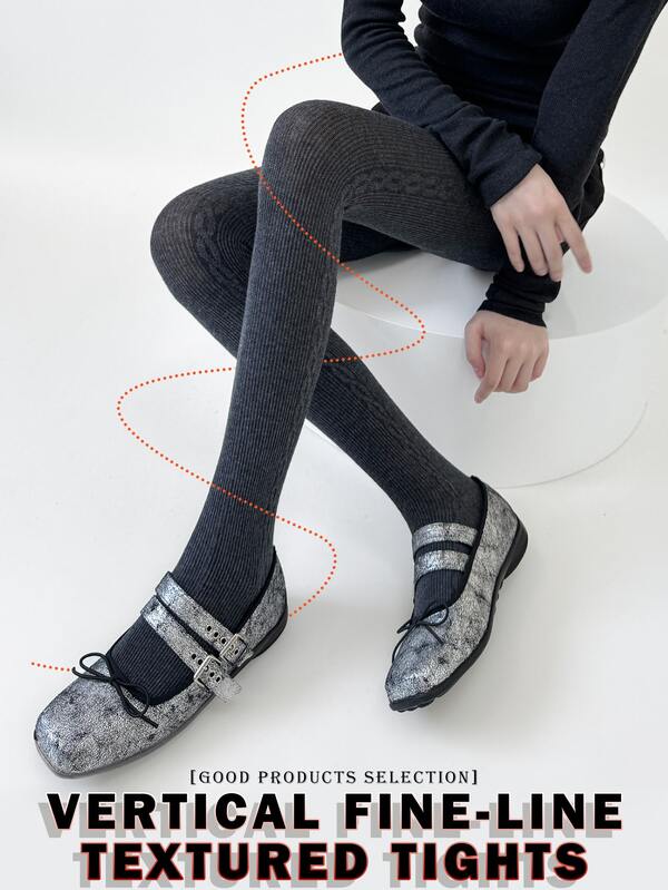 Vertical Striped Black & Gray Leggings, Fine Stripes, Thin Pantyhose For Women, Worn Outerwear, Non-Pilling, Slimming, Seamless, Suitable For Spring & Autumn