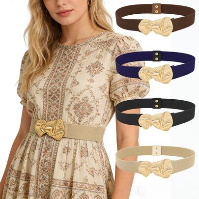 1pc Women's Buckle Belt Vintage Dress Accessory Belt Plus Size Stretch Waistband Fashionable Cute Elastic Waistband Suitable For Holiday Parties And Vacation Outfits