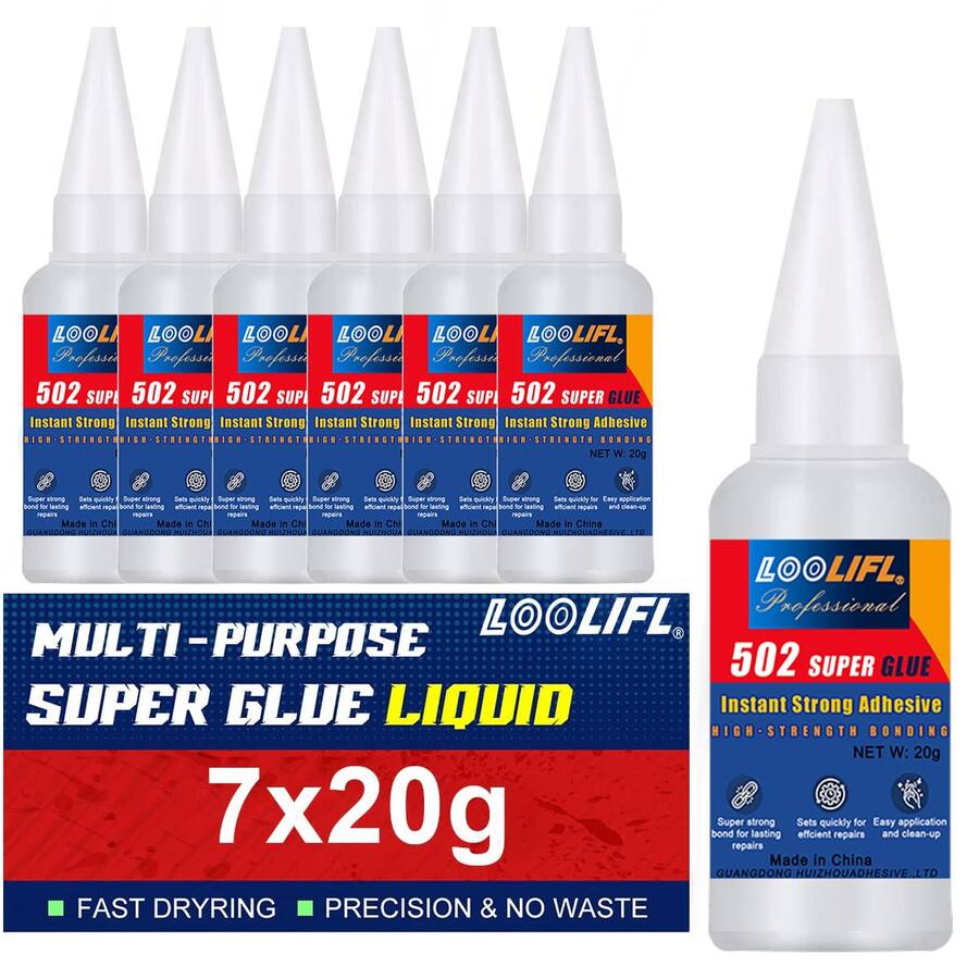 LOOLIFL 502 强力胶水 1-7 支装 20 克 速干高强度胶水，透明速干胶，适用于塑料、金属、橡胶、陶瓷、木材、DIY、维修，高性价比套装