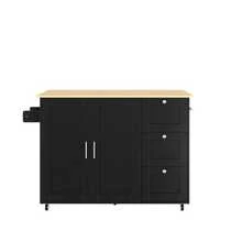 Length 135 Cm * Width 44 (70) Cm * Height 90 Cm, Large Mobile Kitchen Table, Oak Countertop, Folding Design, Multifunctional Cabinet, 3 Drawers, Towel Rack, Ideal For Kitchen, Dining Room, Home. - Black - View 5
