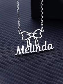 1pc Customized Stainless Steel Bowknot Name Necklace, Children's Name Necklace, Gold Name Necklace, Exquisite Name Necklace, Elegant Women's Name Pendant, Valentine's Day, Children's Day Gift, Perfect Gift For Her - Multicolor 7 - View 8
