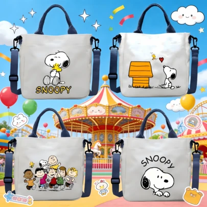  1pc Snoopy Theme Canvas Crossbody Bag, With Adjustable Canvas Strap And Black Metal Buckle, Practical And Decorative For Daily Outings And Short-Distance Commuting, Suitable For Carrying Small Personal Items Like Phone And Wallet, Ideal For Student Season, Holidays, Birthdays, Gifts