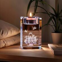 3D Laser Engraved Rose Basket Crystal Candle Holder, Butterfly & Floral Candle Holder, Romantic Home Decor, Perfect Easter Or Mother's Day Gift For Her, Girlfriend, Wife - A - View 11
