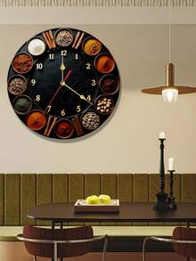 1 Quiet 10/12-Inch Round Wooden Clock With Various Spices And Seasonings | Quartz Movement, Multicolor With Golden Accents, Battery-Powered (AA Battery Not Included), Ideal For Bedroom, Kitchen, Study, Garage, Christmas Decor, Living Room - A - View 8