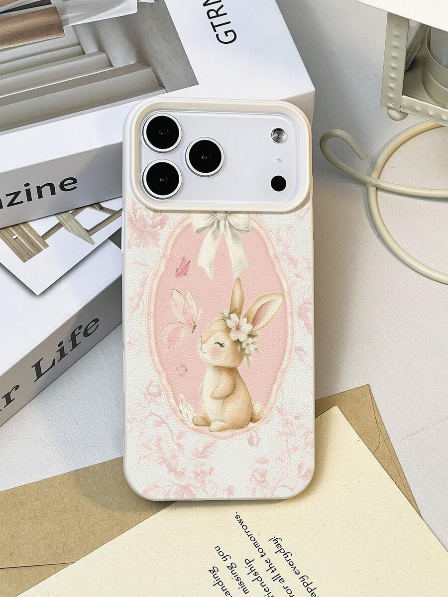 1个可爱简约蝴蝶兔子图案软防滑保护手机壳，适用于苹果手机 - 彩色 - 查看 1