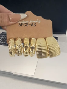 Set de 6/18 pendientes en forma de C con flores eternas exageradas, pendientes de moda adecuados para uso diario y vacaciones, hechos de resina ABS con chapado en oro UV, no se desvanecen - Dorado - Ver 6