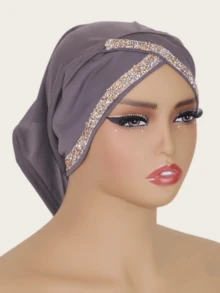 1pc Women's Crystal Linen Knit Elastic Fabric Diamond Crafted Malaysian Hijab Fashion Scarf Headwrap - Crystal Rhinestone Hat In Multiple Colors - View 16