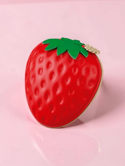 1PC Cute Strawberry Coin Purse PU Leather Zipper Mini Wallet Portable Small Wallet,Zipper Coin Purse Mini Wallet PU Leather Small Wallet