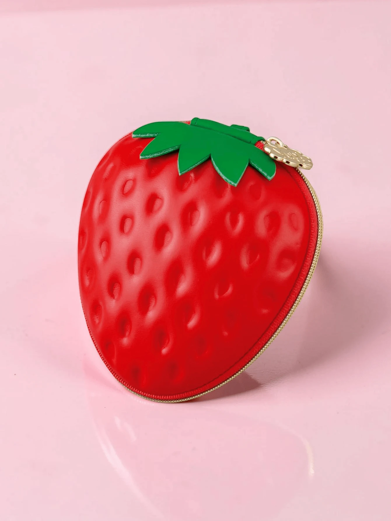 1个可爱草莓零钱包，PU皮革拉链迷你钱包，便携小钱包 - 彩色 - 查看 1