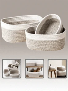Bộ 1/3 giỏ đựng đồ thủ công đan lát kiểu Bohemian, hộp đựng đồ trên bàn làm việc thời trang, hộp đựng đồ trang trí nhà cửa dùng để đựng quần áo, mỹ phẩm, đồ dùng gia đình, sắp xếp tủ quần áo phòng ngủ, giỏ mây trang trí, giải pháp lưu trữ đa năng di động cho không gian sống hiện đại. - Xám - Xem 3
