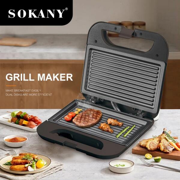  SOKANY 08067 شواية كهربائية متعددة الوظائف 750 واط، تسخين ثنائي الجانب متزامن، طلاء غير لاصق للتنظيف السهل، مناسبة للستيك والساندويتش والبيض والبيكون والتوست وأكثر من ذلك، تلبي احتياجات المشاركة لشخصين، أزواج/آباء/زملاء الغرفة للمشاركة السعيدة
