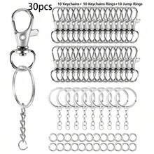 30/60pcs Stainless Steel Swivel Snap Hook Keychain Split Rings And Jumprings Bulk Keychain Lanyards, DIY Metal Keychain Making Kit, DIY Keychain Bag Pendant Craft Supplies - Accessories - View 7