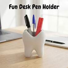 1pc Toothbrush Holder, Can Be Used As Bathroom Accessory, Toothpaste Holder, Or Toothbrush-Shaped Desktop Organizer. This Toothbrush-Shaped Pen Holder Is Ideal As A Dental-Themed Small Gift. - White - View 9