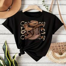 Camiseta Casual de Cuello Redondo para Mujeres 002 - Diseño de Manga Corta, Estilo de Moda Primavera/Verano, Adecuada para Todas las Estaciones, Top Impreso Juguetón, Ajuste Cómodo - Multicolor - Ver 1