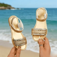 1 đôi dép xăng đan đế bằng dệt kim màu sắc tươi sáng thời trang dành cho bé gái, thích hợp cho các hoạt động ngoài trời và kỳ nghỉ. - Vàng - Xem 4