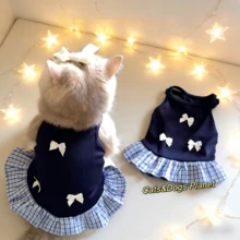 夏季宠物连衣裙，带领结，无袖透气，适合猫咪和小型犬，轻便防掉毛 - 彩色 - 查看 3