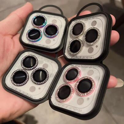 4pcs Luxury Sparkling Lens Film For IPhone 17 Pro/17 Pro Max/17/17 Air/16-11 Series, Shiny Rhinestone Design Is Decorative And Protective, High Transparency Without Affecting Photo Quality