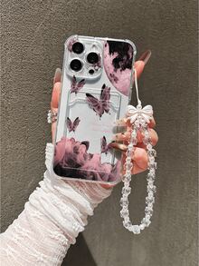 Galaxy Butterfly Pattern Transparent Card Slot Phone Case, TPU Soft Shell With Precise Cutouts, Anti-Fall, Wear-Resistant, Minimalist Printed Protective Cover For IPhone 17/17 Pro/17 Pro Max, 16 XR/7/8, 15 Pro Max, 12 Pro Max, 13 Pro Max, 14 Pro Max, 13, 14, 11, 12, P14, P11, P12, XS, XR, 7/8, P, 7G ES2 - Clear - View 3