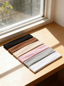 6pcs Solid Color Elastic Headbands, Suitable For Sports And Casual Use Summer Hair Accessories Beach Claw Clips Vacay Hair Clips - Multicolor - View 5