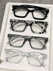 4 件套黑色、透明、灰色和白色玳瑁纹眼镜套装 - 4pcs 黑透明灰白豆花組合 - 查看 3