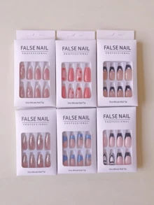 24 Pcs Daily & Party Press On Nails - Random Short/Medium/Long Lengths | Y2K Gothic French Multi-Color Fake Nails - 彩色 - 查看 4