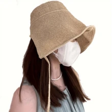 女士草编宽檐遮阳帽，复古可爱大檐系带遮阳帽，适合春夏佩戴 - 彩色 - 查看 11