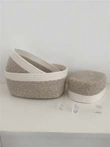 Bộ 1/3 giỏ đựng đồ thủ công đan lát kiểu Bohemian, hộp đựng đồ trên bàn làm việc thời trang, hộp đựng đồ trang trí nhà cửa dùng để đựng quần áo, mỹ phẩm, đồ dùng gia đình, sắp xếp tủ quần áo phòng ngủ, giỏ mây trang trí, giải pháp lưu trữ đa năng di động cho không gian sống hiện đại. - Xám - Xem 2