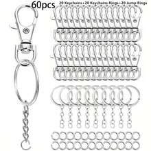 30/60pcs Stainless Steel Swivel Snap Hook Keychain Split Rings And Jumprings Bulk Keychain Lanyards, DIY Metal Keychain Making Kit, DIY Keychain Bag Pendant Craft Supplies - Accessories - View 8