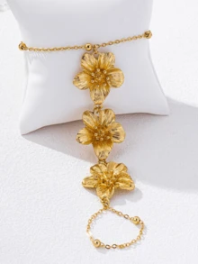 1pc 3-Layer 5-Leaf Clover Flower Gold Tone Knuckle Ring, Metallic Vintage European And American Style, Suitable For Women's Daily And Holiday Wear - Gold - View 4