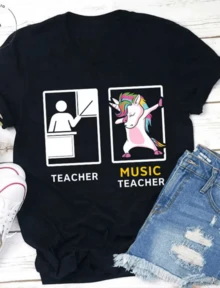 Unique Music Unicorn Teacher Vintage T-Shirt, Teacher Shirt, Teacherlife Shirt, Teacher Lovers Shirt, Music Teacher Shirt, Music Shirt - 黑色 - 查看 1