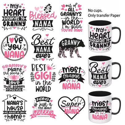 12pcs/SET Grandmother Quotes UV DTF Transfer Stickers For Mugs, Cups, Bottles, Crafts, DIY Art - Easy To Apply DIY Crafts High Viscosity UV DTF Transfer Paper(No Mug, Only Transfer Stickes)