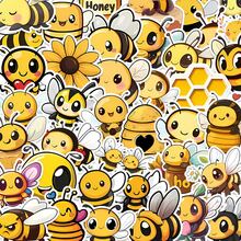 50 Pieces Of Cute Bee Sticker - Waterproof Vinyl, Suitable For Laptops, Water Bottles, Notebooks, Suitcases, Etc. - Cartoon Fun DIY Scrapbook Gift Stickers Scrapbook Supplies Stationery Funny Stickers Kindle - A - View 2
