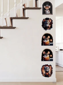 5pcs/Set 3D Hole Mouse Wall Stickers, Funny Design Easy To Apply, Suitable For Kids Room, Staircase, Wall, Bathroom, Bedroom, Living Room, Home Decor - Decorative Wall Stickers - View 5