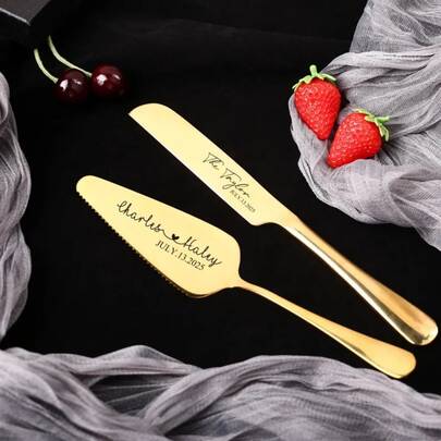 Personalized Wedding Cake Cutting Set, Customized Engraved Gold/Silver Cake Knife & Server, Bride Wedding Cake Cutting Set, Wedding Ceremony Cake Knife Set, Wedding Gift, Anniversary Gift, Birthday Gift, Bridal Shower Gift, Couple Commemorative Gift, Bridesmaid Gift